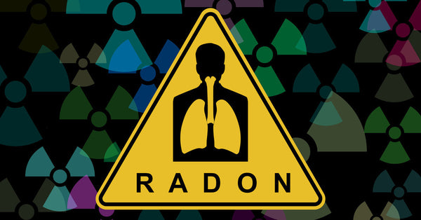 A yellow warning sign with a person showing the location of the lungs. The word radon rests underneath.